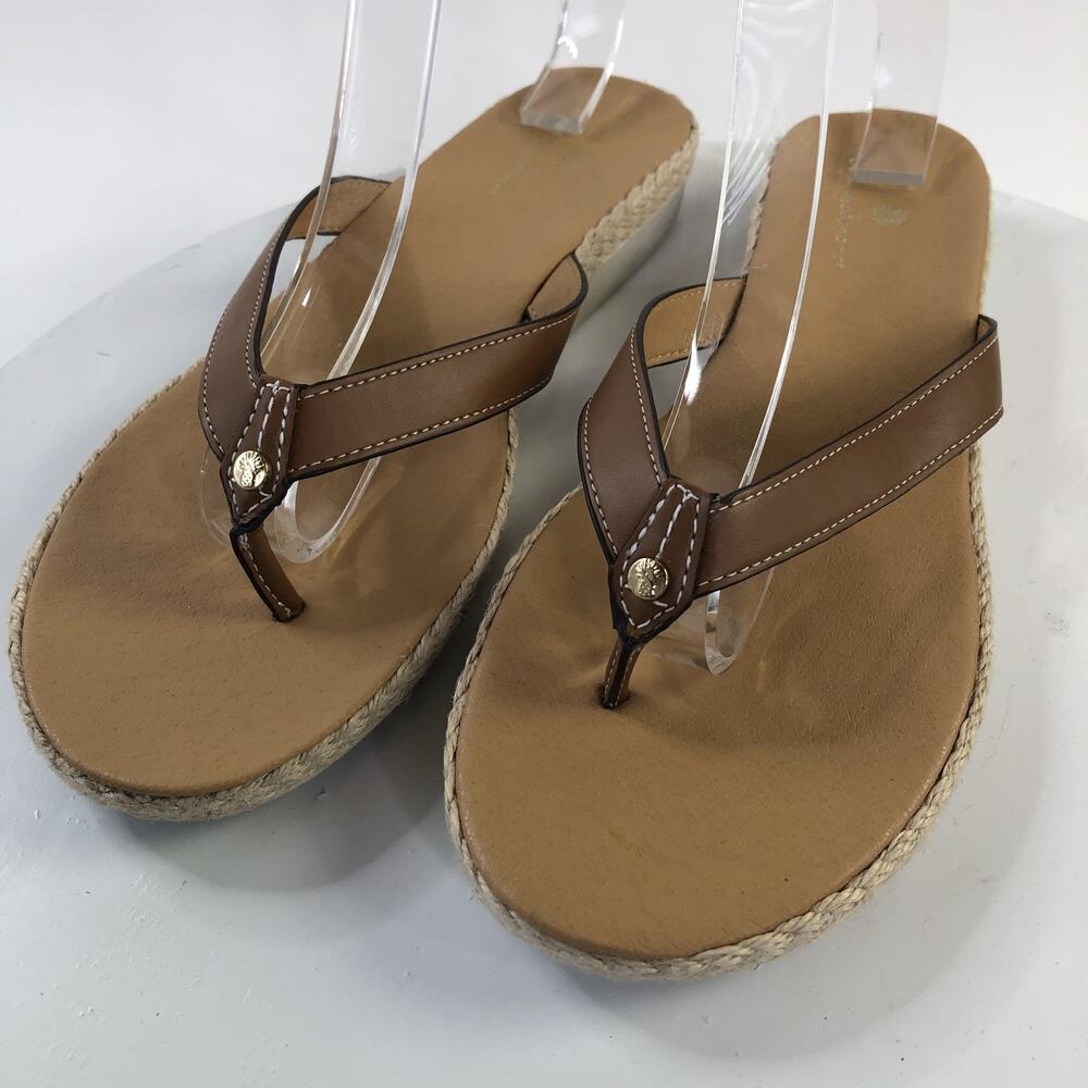 Tommy Bahama Thomas Women's 10 M Tan Leather Thong Flip Flop Sandals Brown MINT
